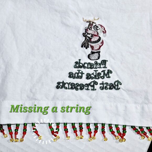 Christmas Stitched Hand Towel Friends Make The Best Presents Santa Rudolf Beaded - Picture 8 of 12